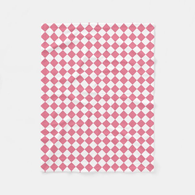 Rosa Weißes Schachbrett Diamantmuster Fleecedecke (Vorderseite)
