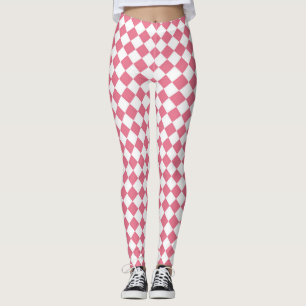 Rosa Weißes Schachbrett Diamantmuster Leggings