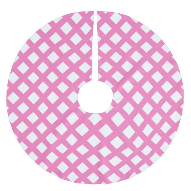 Rosa-weißes Schachbrett-Diamantmuster Polyester Weihnachtsbaumdecke (Vorderseite)