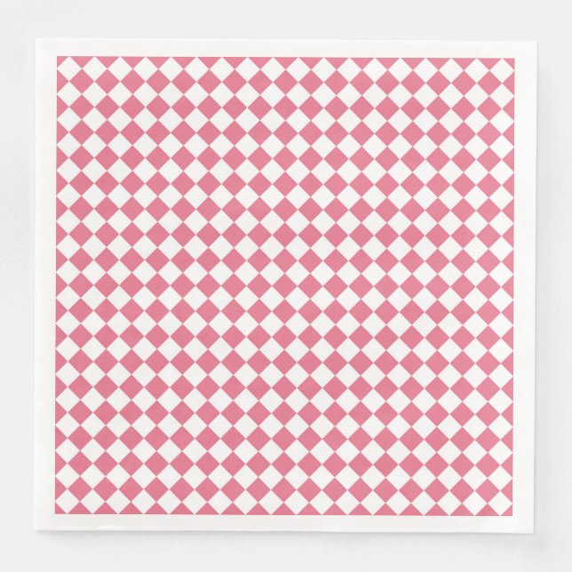 Rosa Weißes Schachbrett Diamantmuster Serviette (Vorderseite)