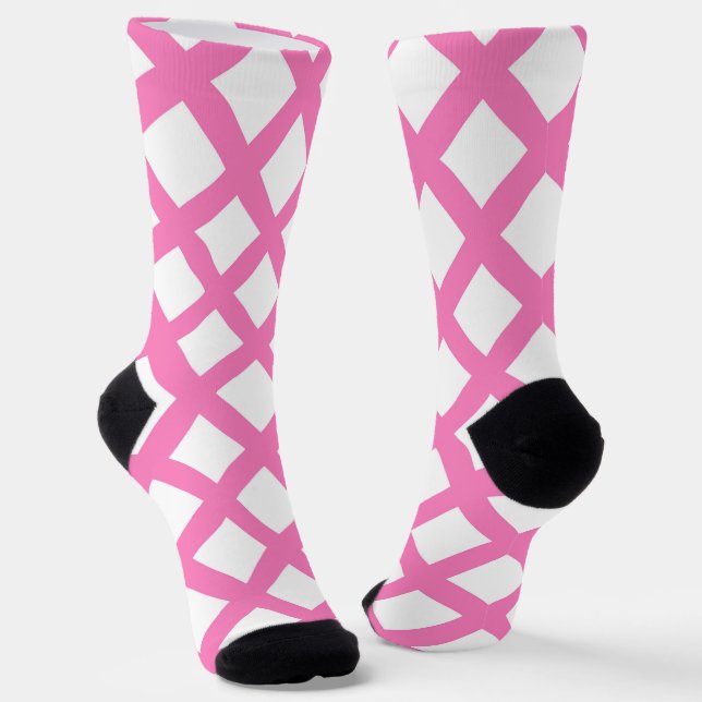 Rosa-weißes Schachbrett-Diamantmuster Socken (Gewinkelt)