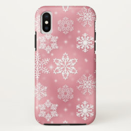 Rosa weißes Schneeflockenmuster Weihnachten 10 Jah Case-Mate iPhone Hülle