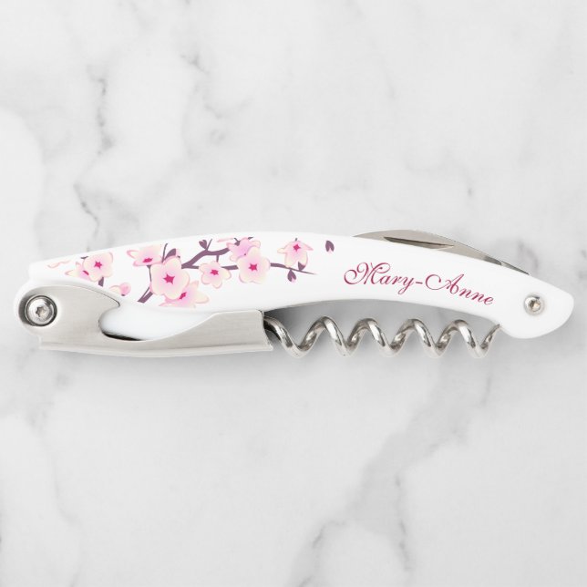 Rosa Weißkirsche blüht Monogram Waiter Corks Kellnermesser (Vorderseite)