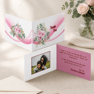 Rosa Welle & Florale Hochzeit Danksagungskarte