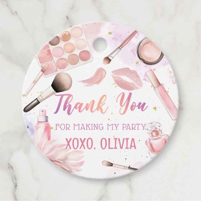 Rosa Wellness-Center Party Glitz Glam Makeup Gebur Geschenkanhänger (Vorderseite)