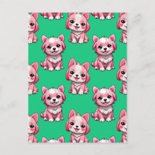 Rosa Welpen-Hund-Musterdesign - Grün Postkarte