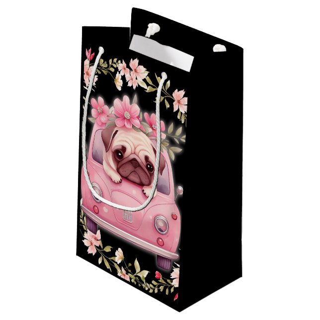 Rosa Welpen-Tasche Kleine Geschenktüte (Rückseite Schrägansicht)
