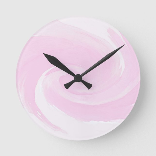 Rosa Wendelpinsel Pinselstriche Runde Wanduhr (Vorderseite)