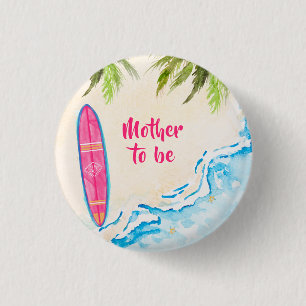 Rosa werdende Mutter Ozean-Surf-Strand-Baby-Party  Button