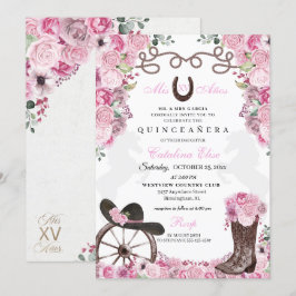 Rosa Western Charra Ranchero Quinceanera Einladung