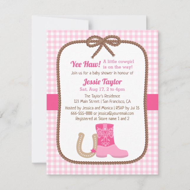 Rosa Western Country Baby Dusche Einladungen (Vorderseite)