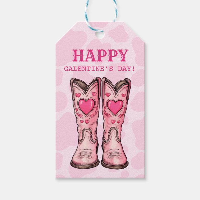 Rosa Western Cowgirl Boots Cow-print Geschenkmarke Geschenkanhänger (Vorderseite)