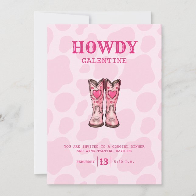 Rosa Western Cowgirl Valentine Party Einladung (Vorderseite)