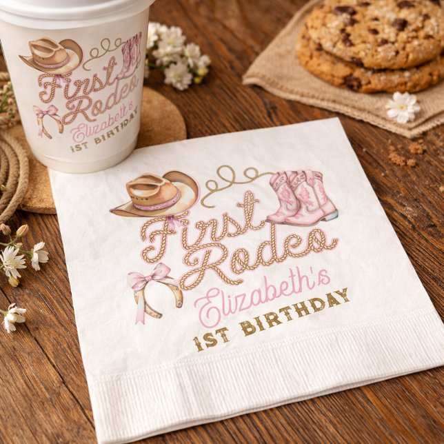 Rosa Western Erstes Rodeo Geburtstag Serviette (Pink Western First Rodeo Birthday Napkins)