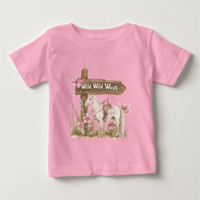 Rosa Western Floral Wild Westpferd Baby T-shirt (Vorderseite)