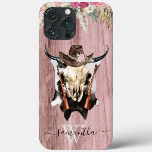 Rosa Western Holzkuh Skull Cowboy Monogramm Case-Mate iPhone Hülle