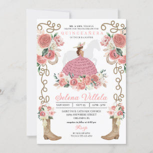 Rosa Western Mariachi Charro Princess Quinceañera Einladung