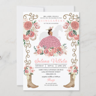 Rosa Western Mariachi Charro Princess Quinceañera Einladung