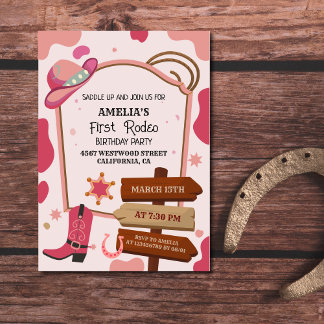 Rosa Western Wild West Mädchen erste Rodestag Gebu Einladung