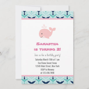 Rosa Whale Geburtstagsparty Einladung