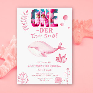 Rosa Whale Oneder See 1. Geburtstag Einladung