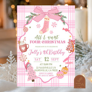 Rosa Whimsical Alles was ich will VIER Weihnachten Einladung