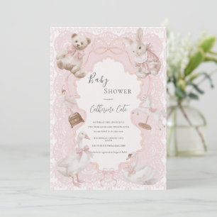 Rosa Whimsical Elegante Vintage Babyparty Einladung