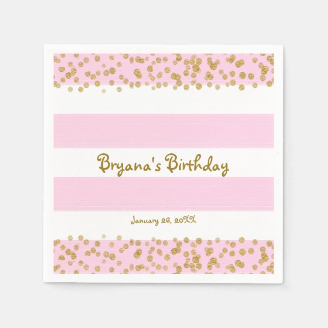 Rosa White & Gold Confetti BURTHDAY Party Neapel Serviette (Vorderseite)