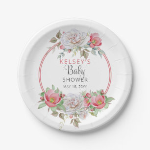 Rosa White Sweet Floral Blooms Girl Baby Dusche Pappteller