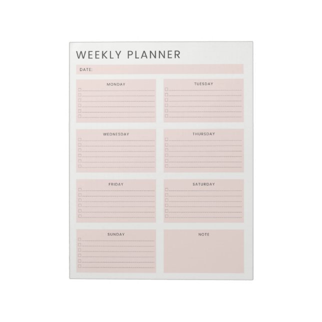 Rosa White Weekekly Planer Organisation To do List Notizblock (Rotiert)