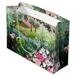 Rosa Wiese mit handgemalt Dragonfly Große Geschenktüte