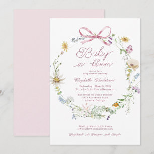 Rosa Wildblume Baby in Blütendusche Einladung