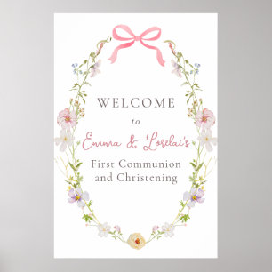 Rosa Wildblume Bow Kommune Begrüßungszeichen Poster