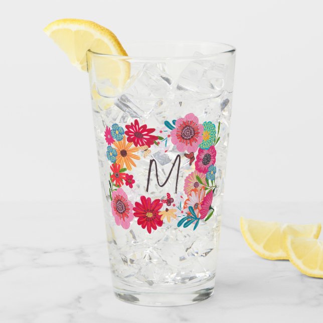 Rosa Wildblume Brautparty Glas (Vorderseite Ice)