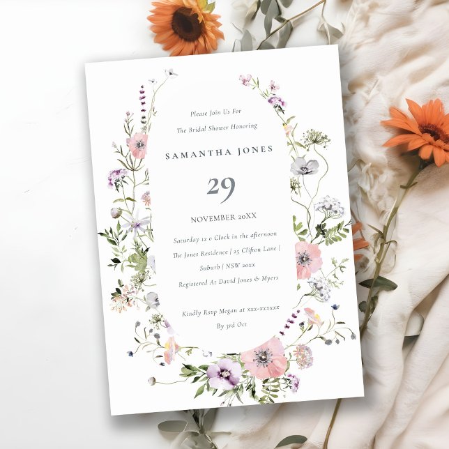 Rosa Wildblume Brautparty laden Dankeskarte (Von Creator hochgeladen)