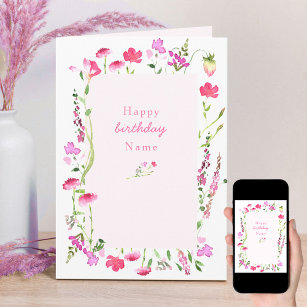 Rosa Wildblume Delikate Blumenkarte Geburtstagskar Karte