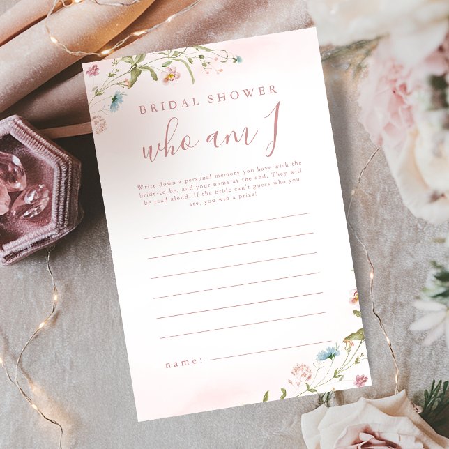 Rosa Wildblume, die ich bin Brautparty (Pink Wildflower who am I bridal shower game)