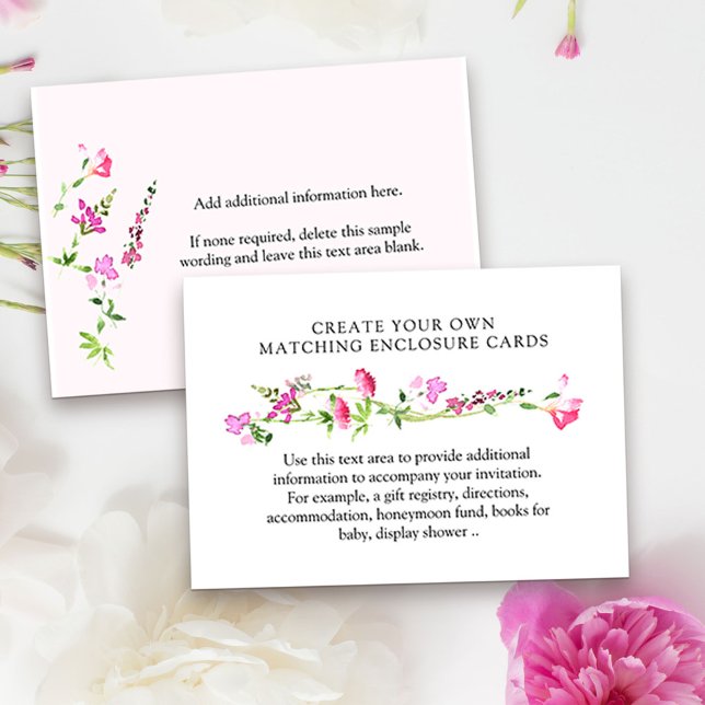 Rosa Wildblume Erstellen Sie Ihre eigene Leerstell Begleitkarte (DIY enclosure cards or reception cards from my Pink Wildflower Collection.)