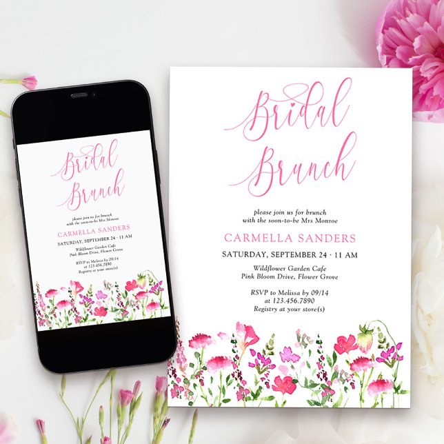 Rosa Wildblume Feminine Einladung (Bridal Brunch Invitation from my Pink Wildflower Collection. Message me for co-ordinating items.
)