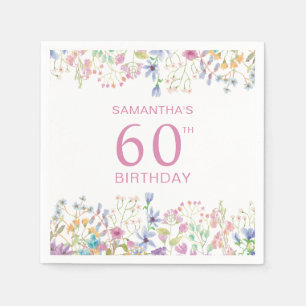 Rosa Wildblume Floral 60. Geburtstag Serviette