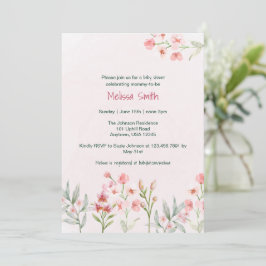 Rosa Wildblume Garden Kinderdusche Einladung
