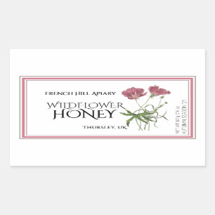 Rosa Wildblume Honey Label (Datum der Ernte) Rechteckiger Aufkleber