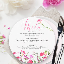 Rosa Wildblume Hübsch Polterabend Menü Menükarte