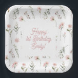 Rosa Wildblume Kleine Verpassen auf dem Land 1. Ge Pappteller<br><div class="desc">Feiern Sie den ersten Meilenstein Ihres kleinen Mädchens mit den Tellern des PixiaDesigns aus dem Party "Little Miss Onederful 1st Birthday", schön in sanften Rosa- und Salbei-Grün-Farbakzenten geschmückt. Diese charmanten Teller zeichnen sich durch eine zarte Wildblume und ein gewisses Grünmuster aus, um dem besonderen Tag Ihres kleinen Mädchens eine Touch...</div>