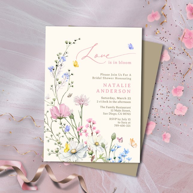 Rosa Wildblume Liebe im BlütenBrautparty Einladung (Blush Pink Wildflower Love in Bloom Bridal Shower Invitation)