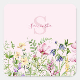 Rosa Wildblume Personalisiert Quadratischer Aufkleber