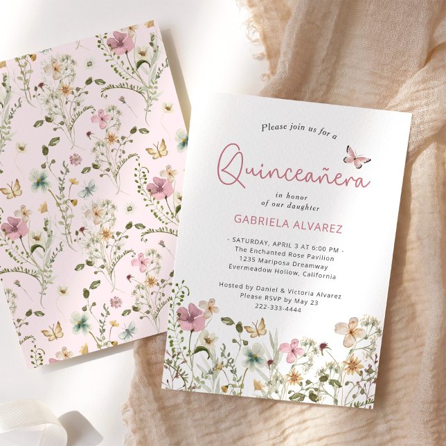 Rosa Wildblume Quinceañera Einladung (Von Creator hochgeladen)