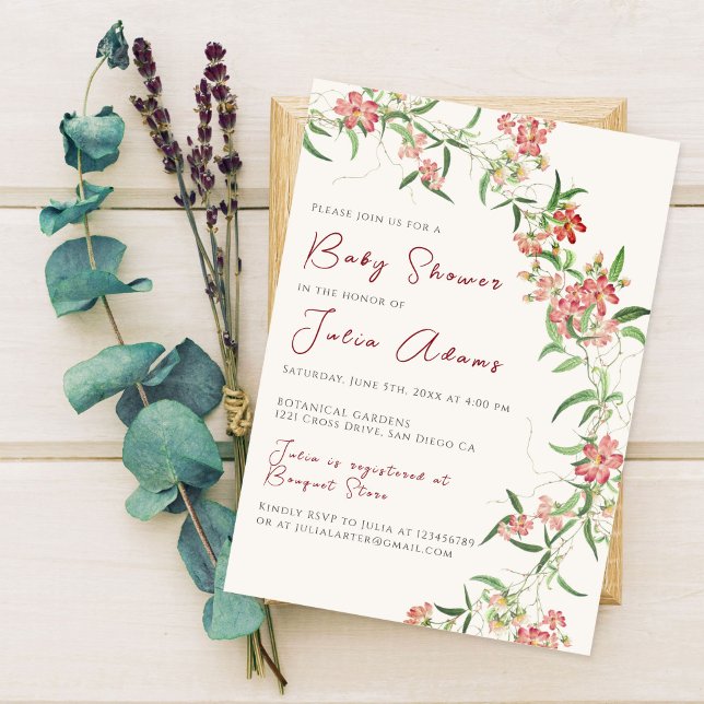 Rosa Wildblume Rose Frühjahr Garland Babydusche Einladung (Von Creator hochgeladen)