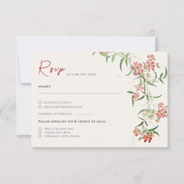 Rosa Wildblume Rose Frühjahrsfeier RSVP Karte (Vorderseite)