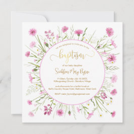 Rosa Wildblume Taufkarte Gold Schriftart Einladung